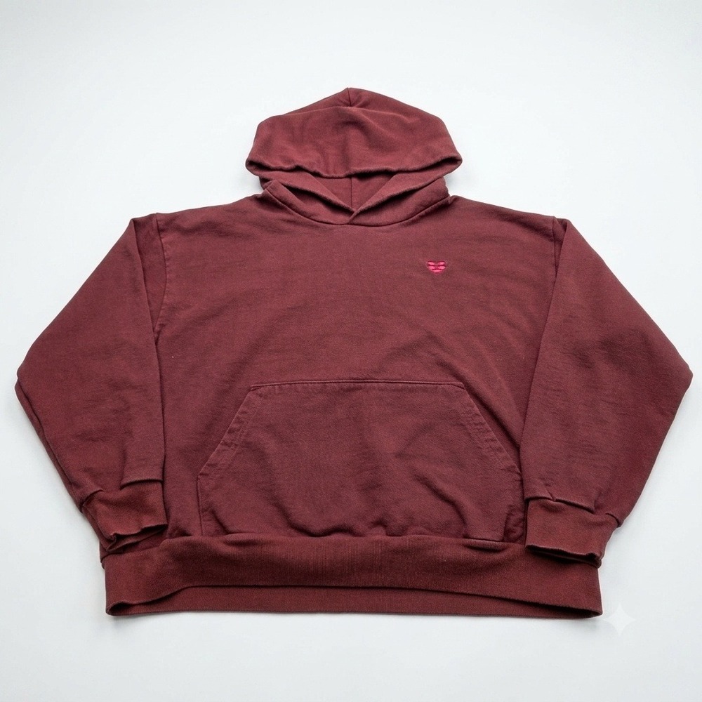 Everybody.World Mens Large Maroon 100% Reclaimed Waste Cotton Boxy Hoodie USA